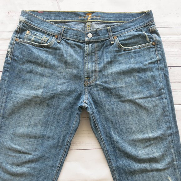 7 For All Mankind 100% Cotton Distressed Boot Cut Denim Jeans - Size 36 - Picture 3 of 5